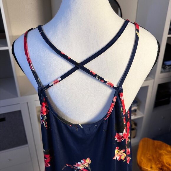 Papermoon Womens Blouse Navy Floral Spaguetti Strap Top Sz 1X Crisscross Back - Picture 6 of 10